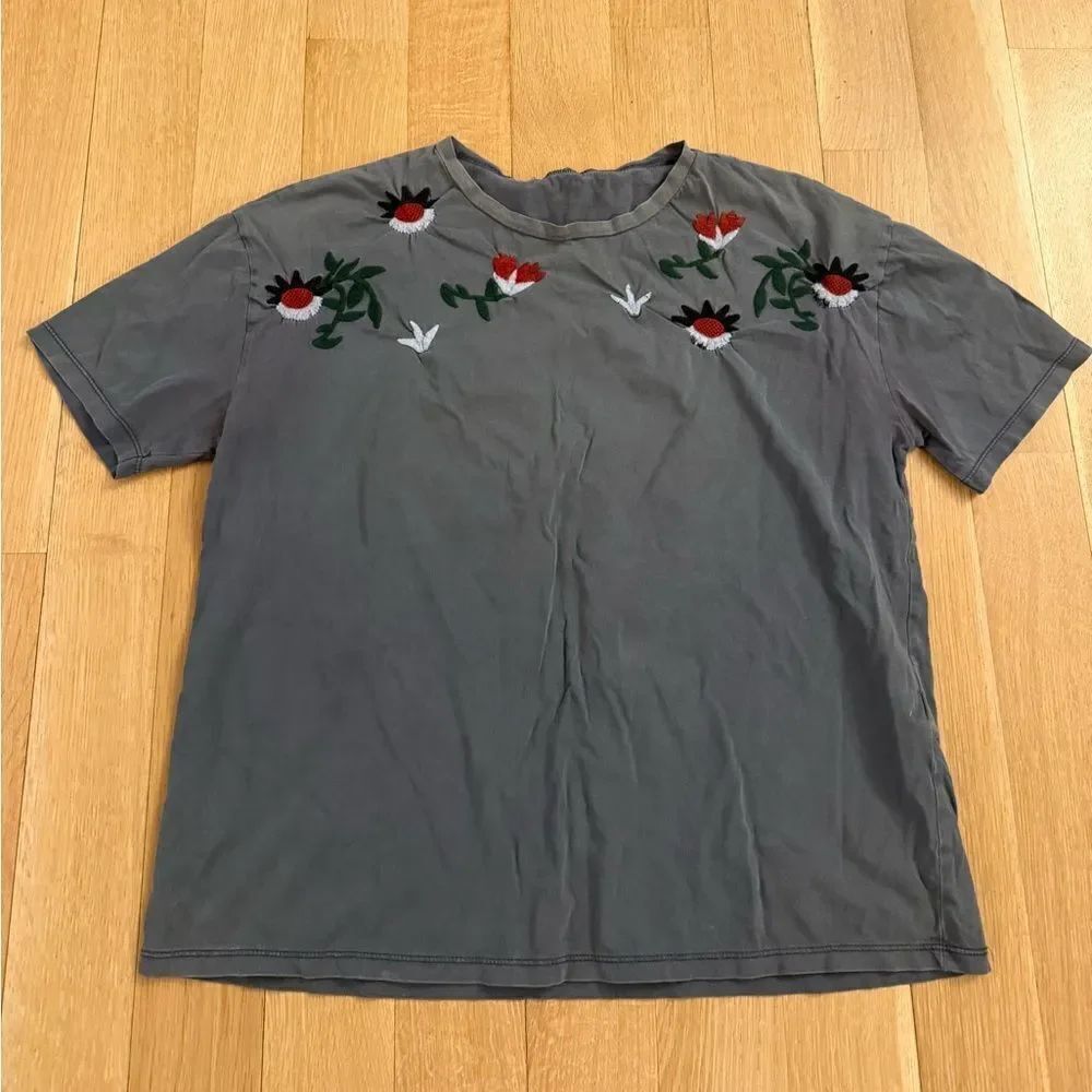 Gray Floral Embroidered Shirt